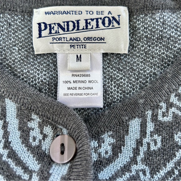 PENDLETON Grey Blue Merino Wool Cardigan Sweater MP - Picture 3 of 5